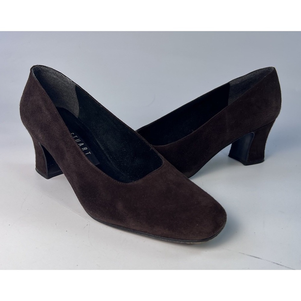 Vintage Stuart Weitzman Dark Brown Suede Chunky Block Heel Pumps Shoes Sz 8 B